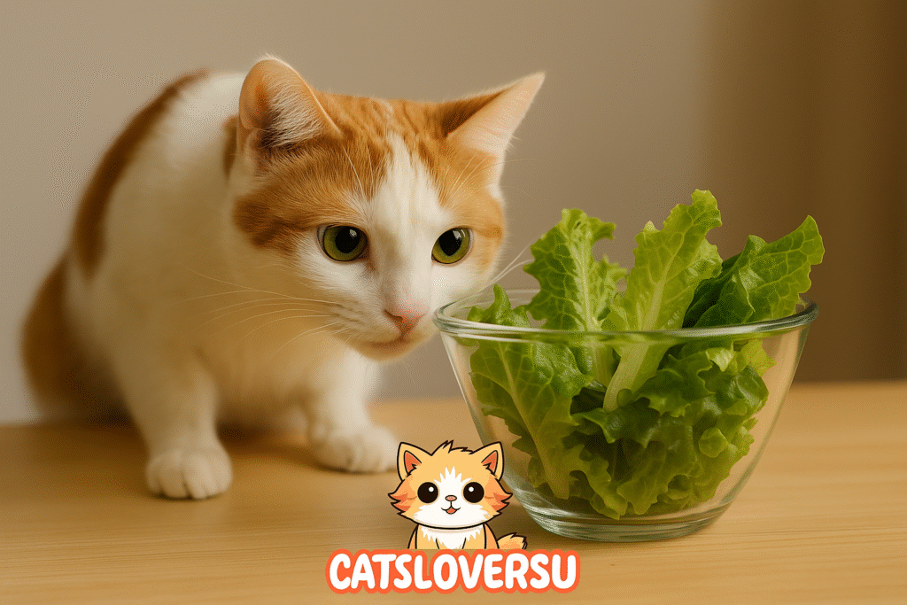 A curious cat reaching into a salad bowl with leafy greens