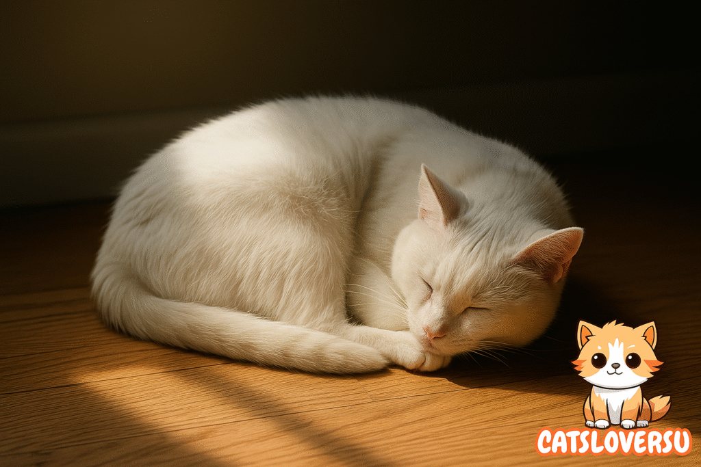 White Russian cat sleeping peacefully