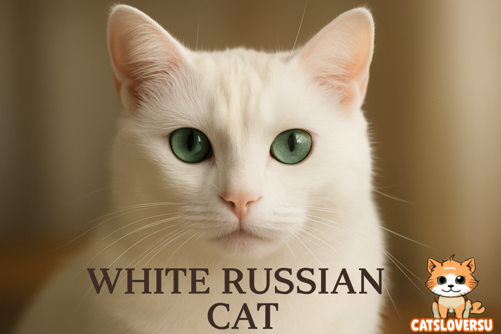 White Russian cat with green eyes