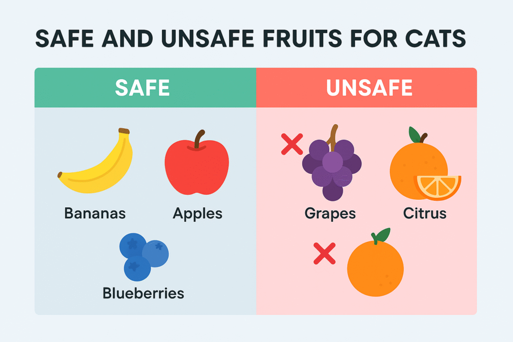 Safe and unsafe fruits for cats infographic Safe and unsafe fruits for cats infographic